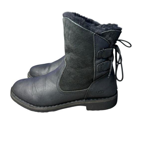 UGG Naiyah Women's Size 7 US Black Suede Bow Ankle Winter Bootie Boots 1138236 - Picture 1 of 7